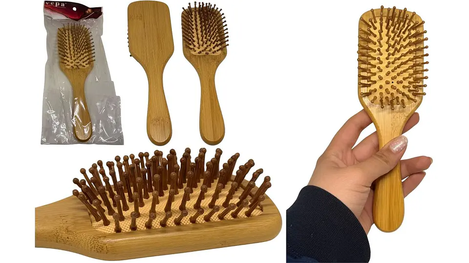 Cepillo De Bambú Plano Para Cabello Cerdas en Bambú Peine 4