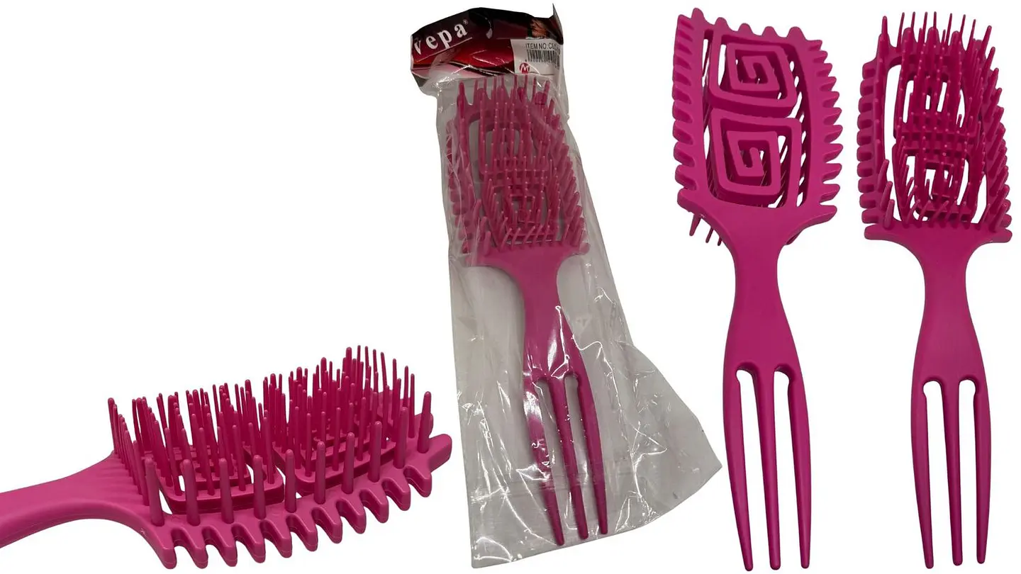 Cepillo cuadrado tipo esqueleto curly para peinados plástico 4