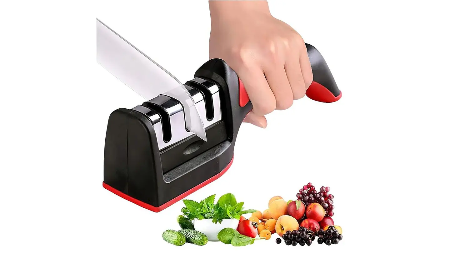 Afilador De Cuchillos Multifuncional Ergonómico Cocina negro con rojo 1