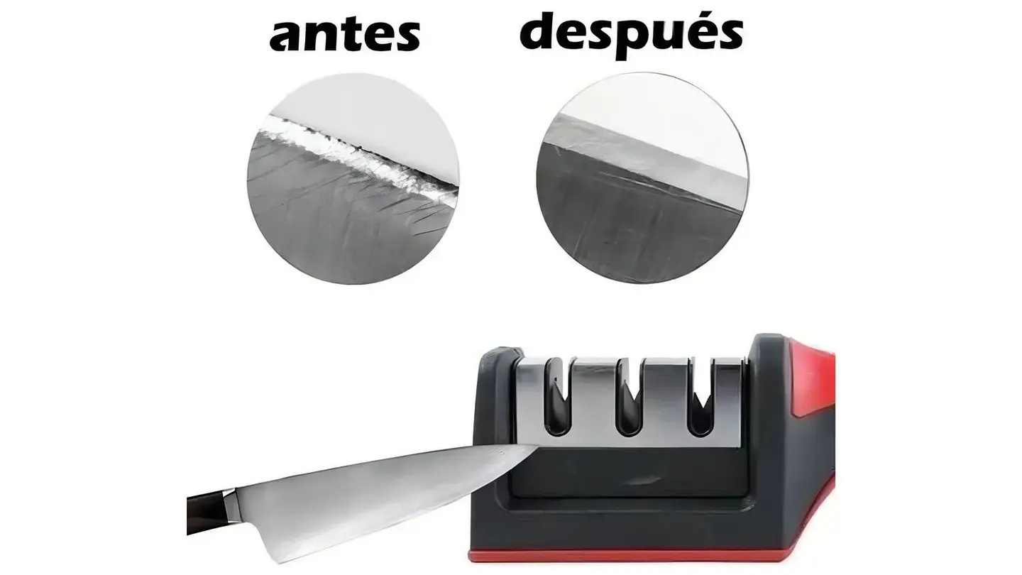 Afilador De Cuchillos Multifuncional Ergonómico Cocina negro con rojo 2