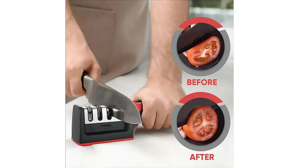 Afilador De Cuchillos Multifuncional Ergonómico Cocina negro con rojo 3