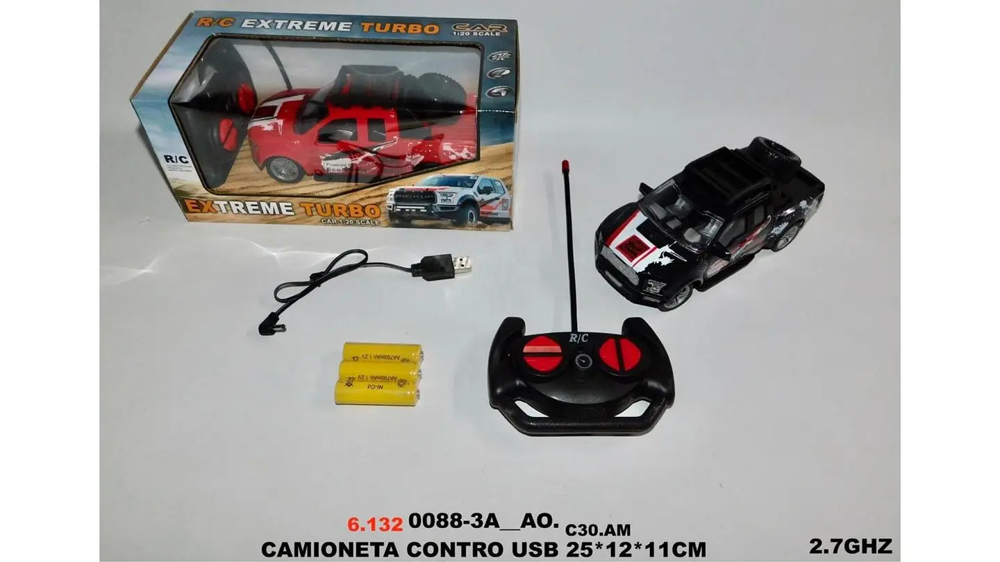Carro Camión Llanta Con Pilas Recargables A Control Remoto Negro 5