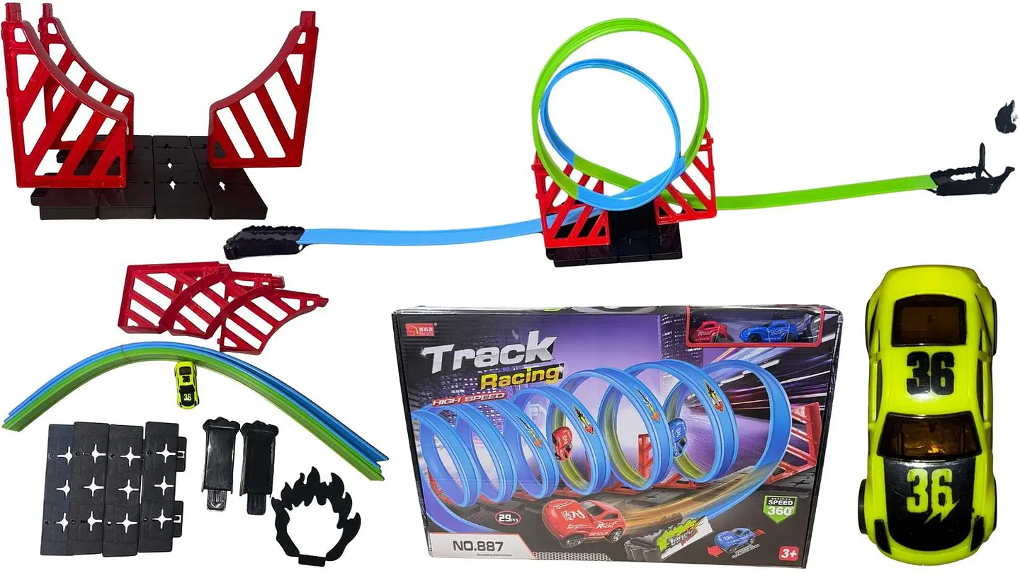 Pista De Carreras 360 2 Giros Carro Verde Flexible Med Túnel 1