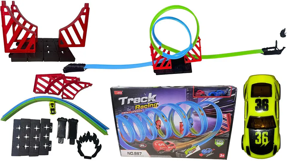 Pista De Carreras 360 2 Giros Carro Verde Flexible Med Túnel 1