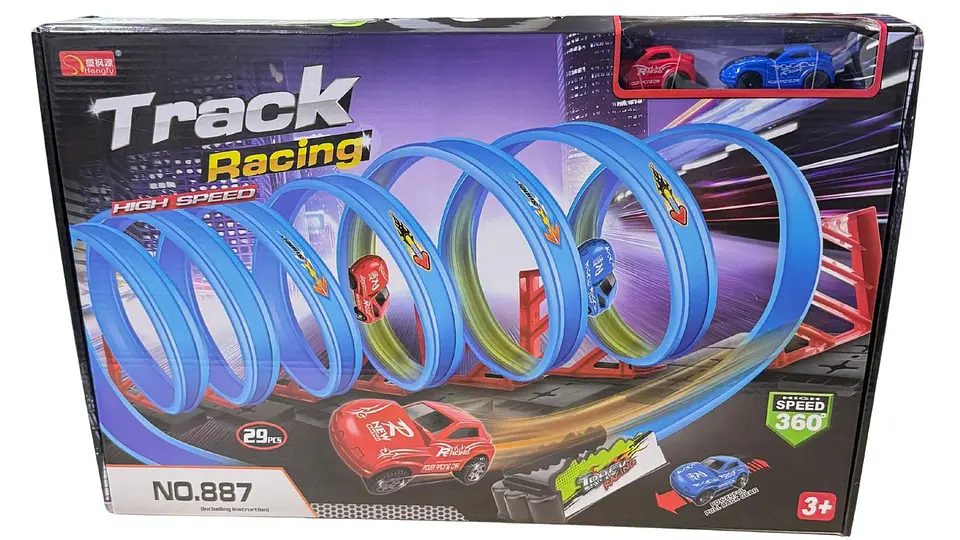 Pista De Carreras 360 2 Giros Carro Verde Flexible Med Túnel 2