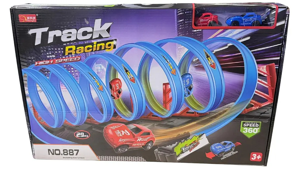 Pista De Carreras 360 7 Giros 2 Carros Azul Rojo Grande Túnel 7