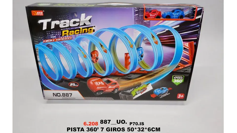 Pista De Carreras 360 7 Giros 2 Carros Azul Rojo Grande Túnel 8