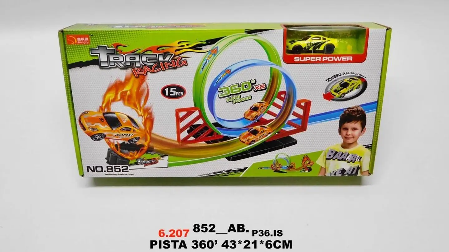 Pista De Carreras 360 2 Giros Carro Verde Flexible Med Túnel 8