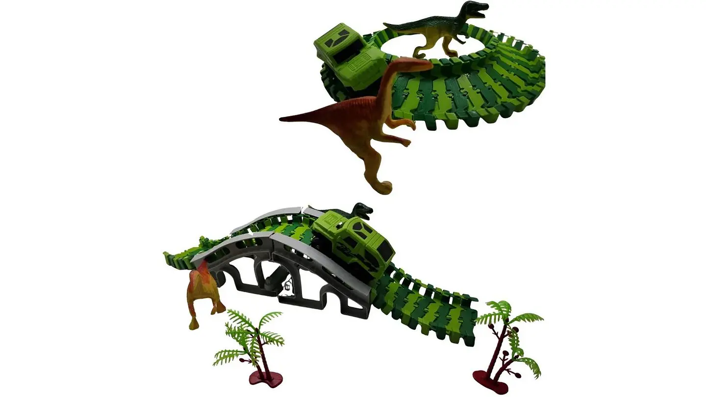 Pista De Dinosaurios Con Carro Eléctrico Juguete Interactivo Verde 4
