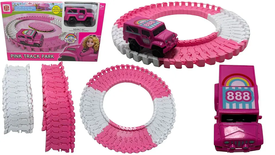 Pista De Carreras Carro Rosado 51pcs Para Niña Blanco Rosada Rosa Chicle 1