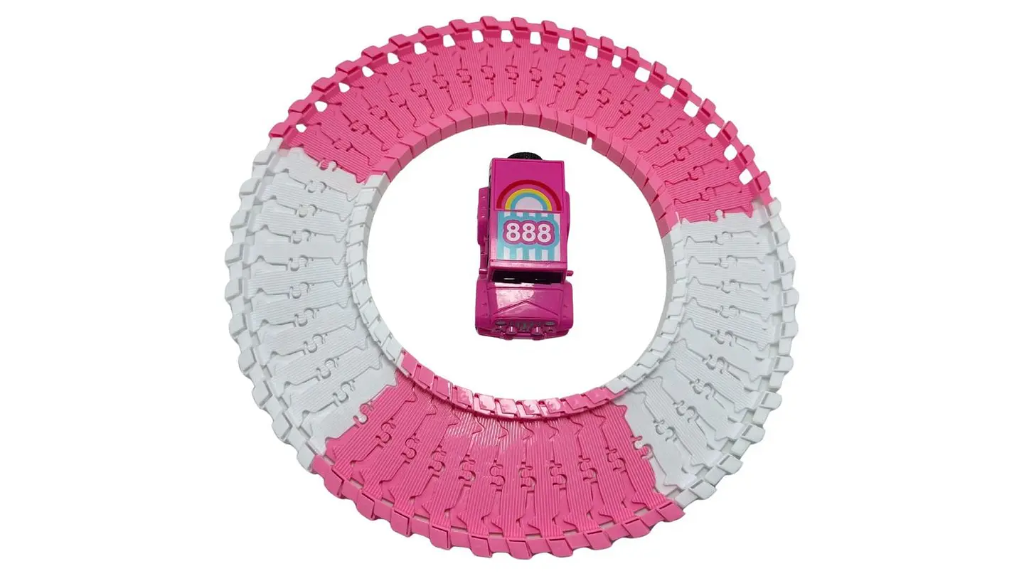 Pista De Carreras Carro Rosado 51pcs Para Niña Blanco Rosada Rosa Chicle 2