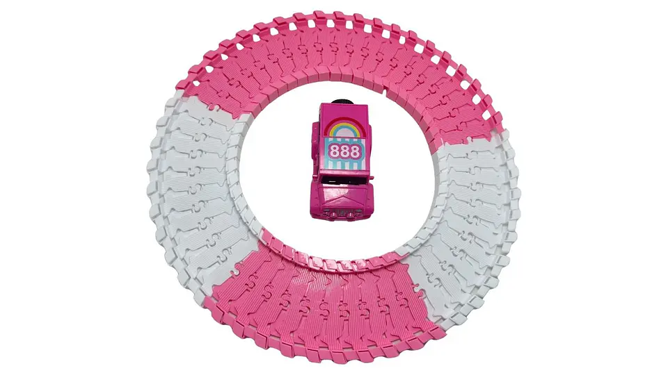 Pista De Carreras Carro Rosado 51pcs Para Niña Blanco Rosada Rosa Chicle 2