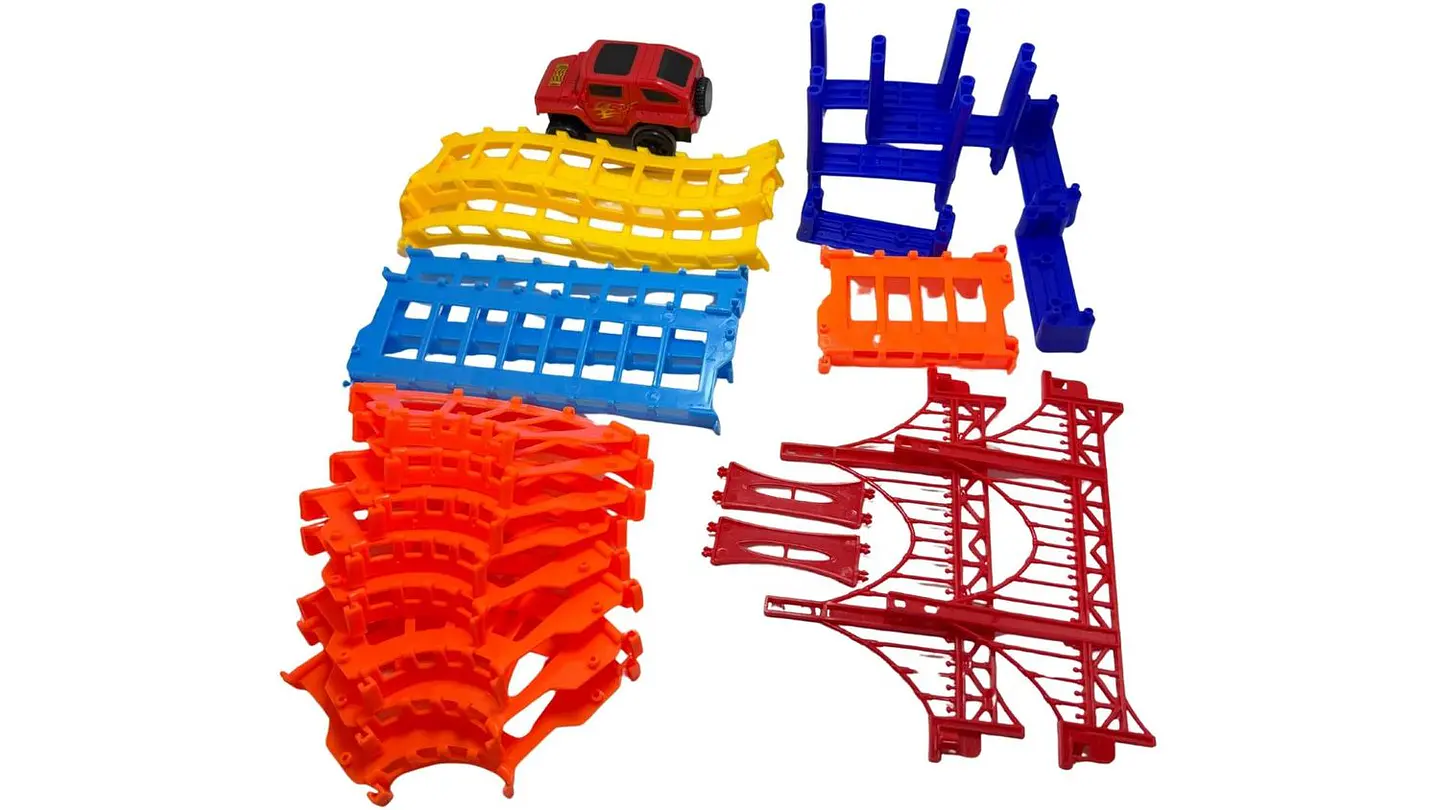 Pista De Carreras 2 Pisos Carro Rojo Con Puente Armable Pila Multicolor 4