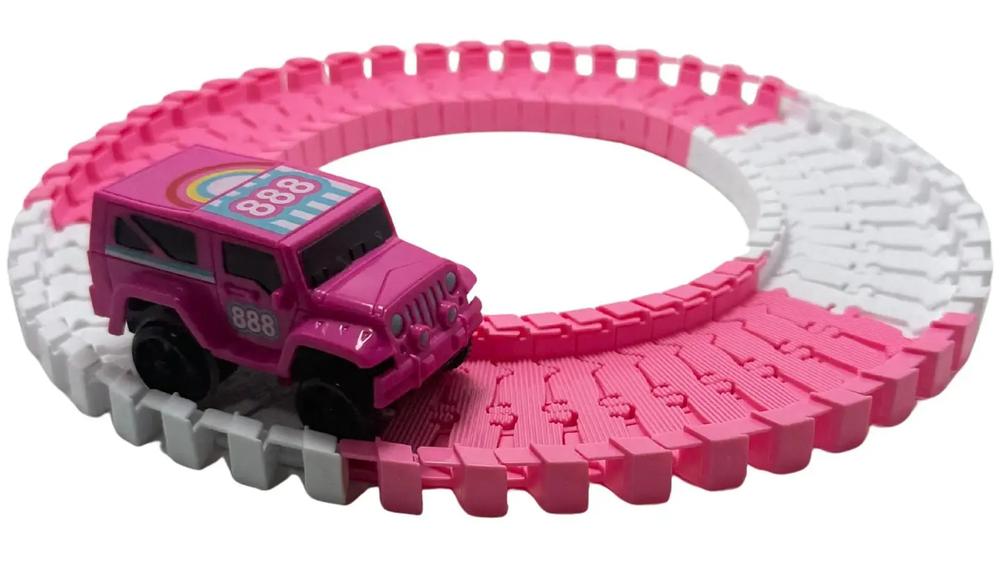Pista De Carreras Carro Rosado 51pcs Para Niña Blanco Rosada Rosa Chicle 5