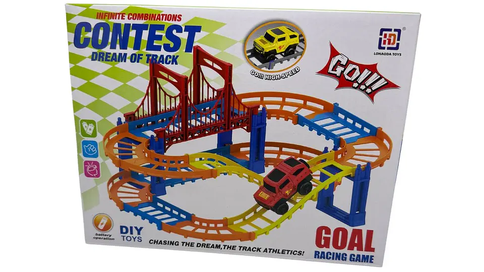 Pista De Carreras 2 Pisos Carro Rojo Con Puente Armable Pila Multicolor 5
