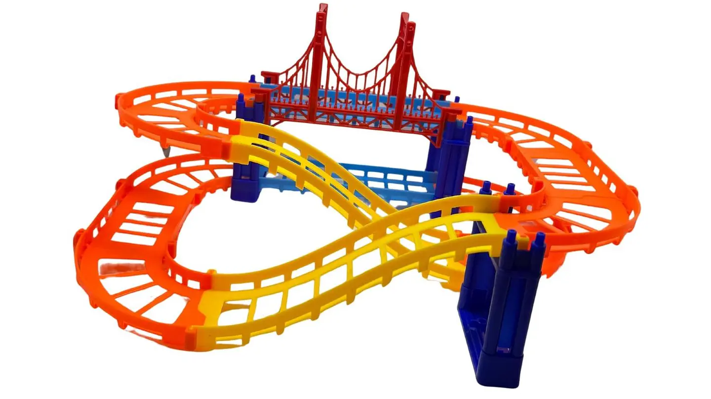 Pista De Carreras 2 Pisos Carro Rojo Con Puente Armable Pila Multicolor 6