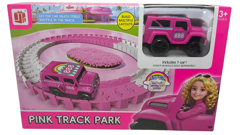 Pista De Carreras Carro Rosado 51pcs Para Niña Blanco Rosada Rosa Chicle 6