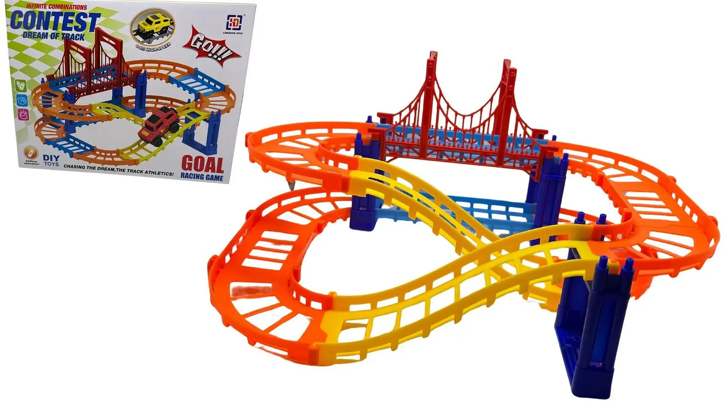 Pista De Carreras 2 Pisos Carro Rojo Con Puente Armable Pila Multicolor 7