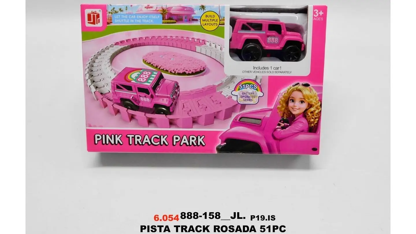 Pista De Carreras Carro Rosado 51pcs Para Niña Blanco Rosada Rosa Chicle 8