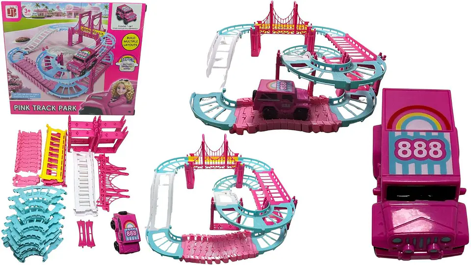 Pista 38 Pcs Carreras Blanco Rosada Para Niñas Carro Rosado Rosa Chicle 1