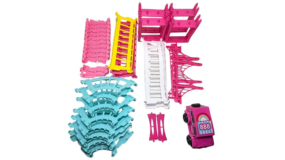 Pista 38 Pcs Carreras Blanco Rosada Para Niñas Carro Rosado Rosa Chicle 3