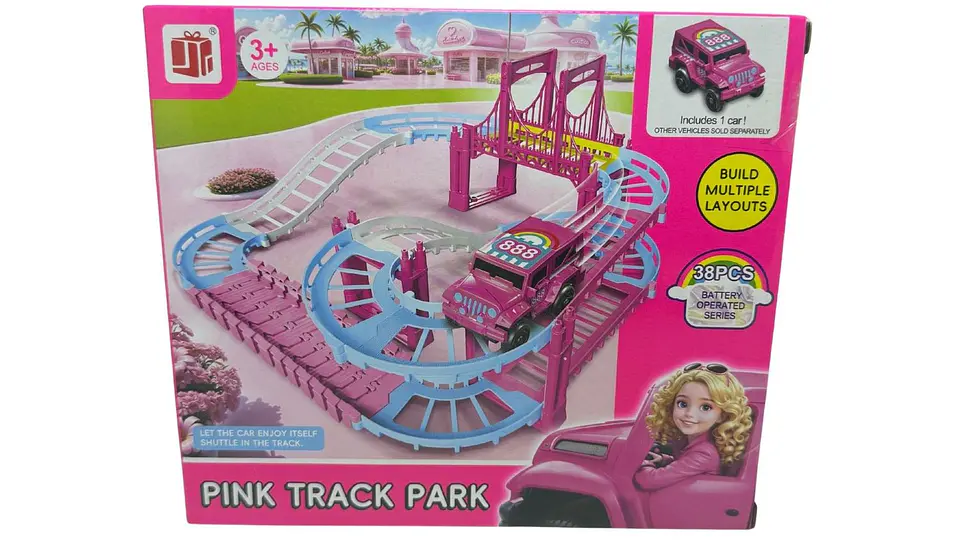 Pista 38 Pcs Carreras Blanco Rosada Para Niñas Carro Rosado Rosa Chicle 5