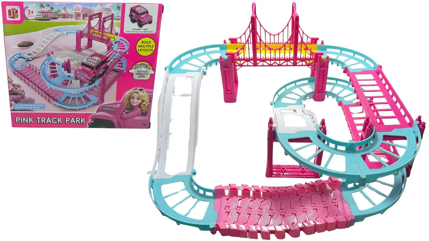 Pista 38 Pcs Carreras Blanco Rosada Para Niñas Carro Rosado Rosa Chicle 6