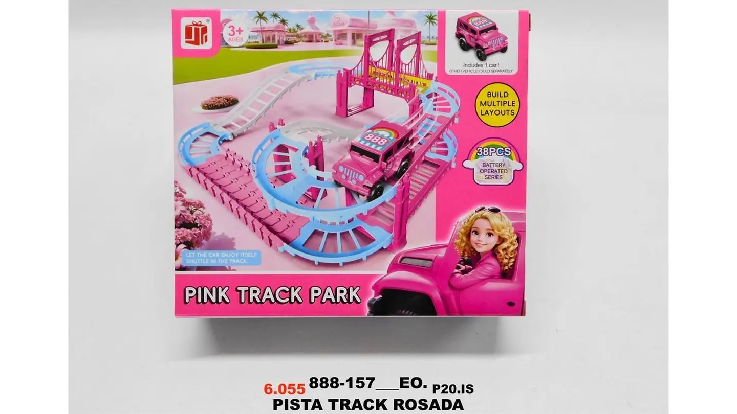 Pista 38 Pcs Carreras Blanco Rosada Para Niñas Carro Rosado Rosa Chicle 7