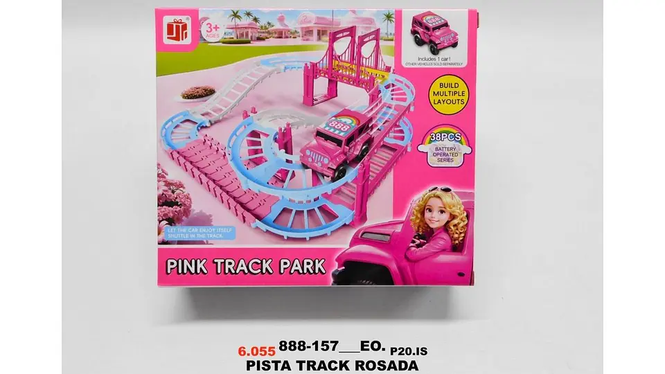 Pista 38 Pcs Carreras Blanco Rosada Para Niñas Carro Rosado Rosa Chicle 7