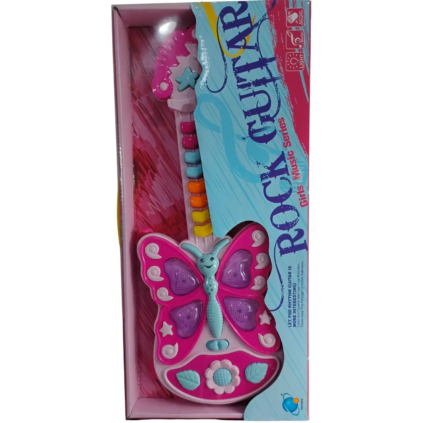 Guitarra Musical Infantil Mariposa Con Luces Y Sonido Niñas Rosa 2