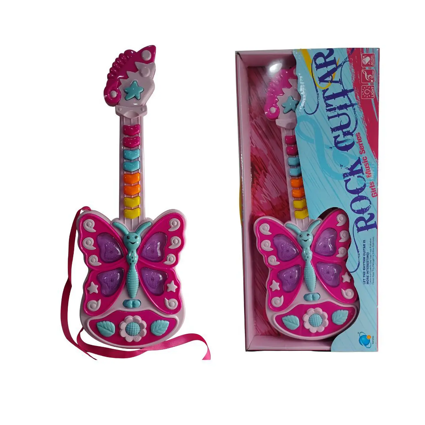 Guitarra Musical Infantil Mariposa Con Luces Y Sonido Niñas Rosa 4