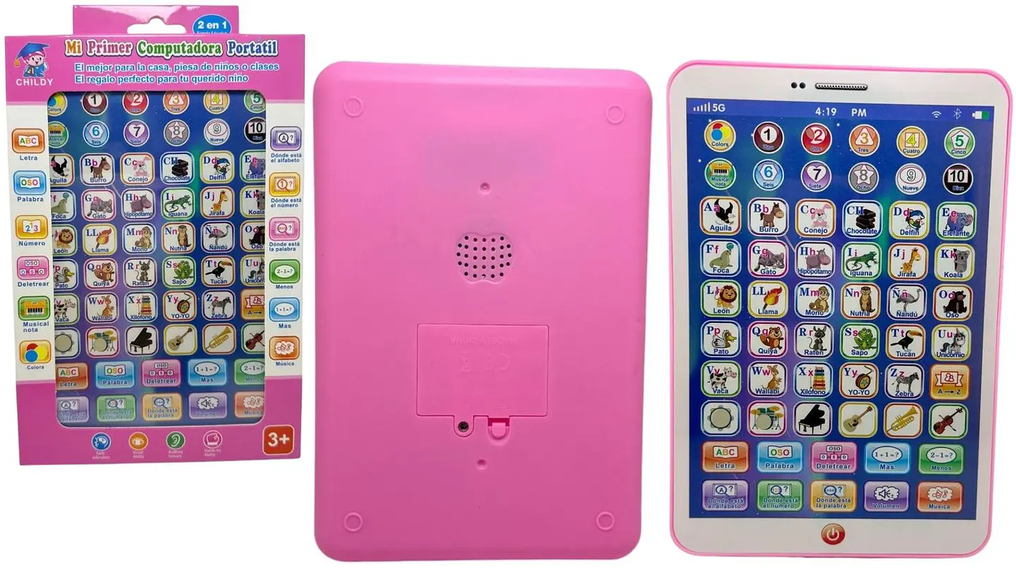 Tablet Didáctica Juguete Aprendizaje Infantil Español Ingles Rosado y azul 2