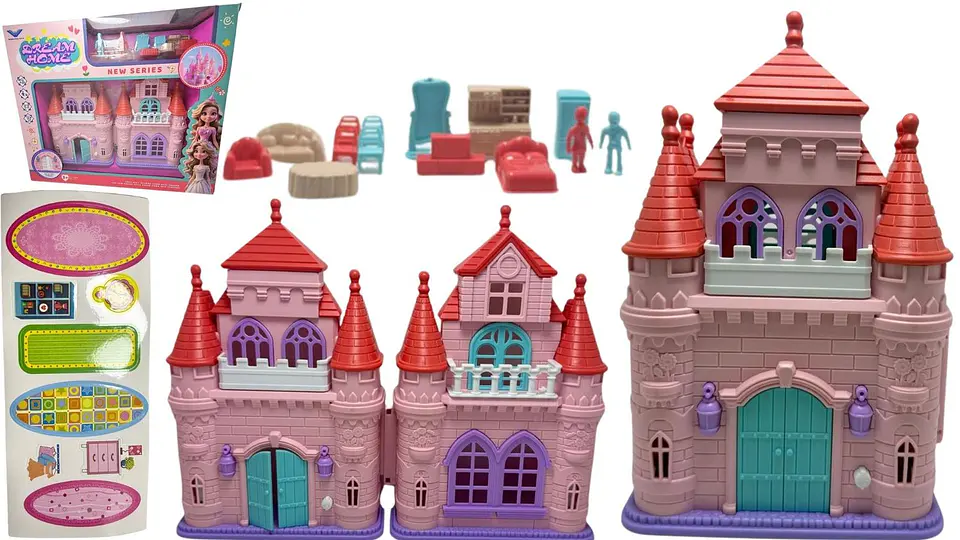Casa de muñecas castillo mediano con accesorios juguete niñas 3