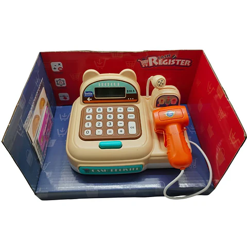 Cash Register Para Niños Con Calculadora Real Y Micrófono Caqui