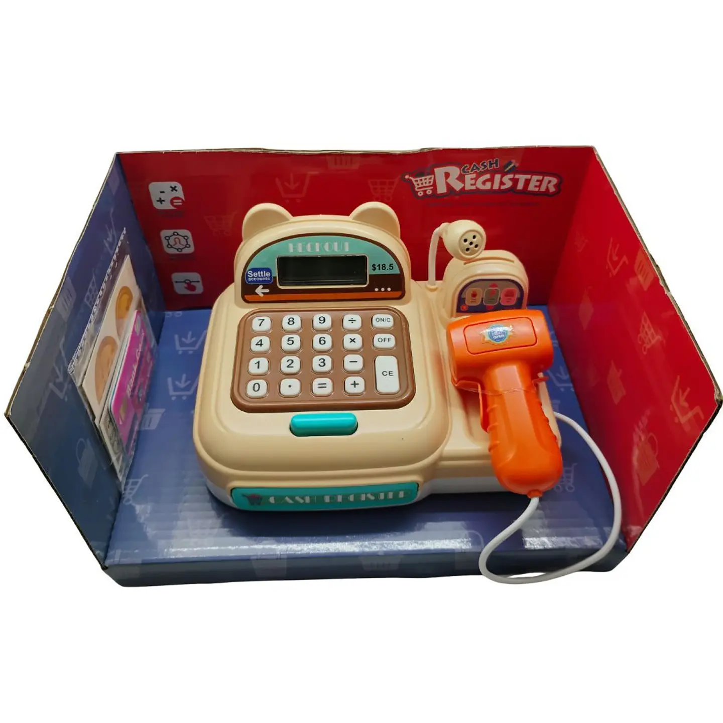 Cash Register Para Niños Con Calculadora Real Y Micrófono Caqui 1