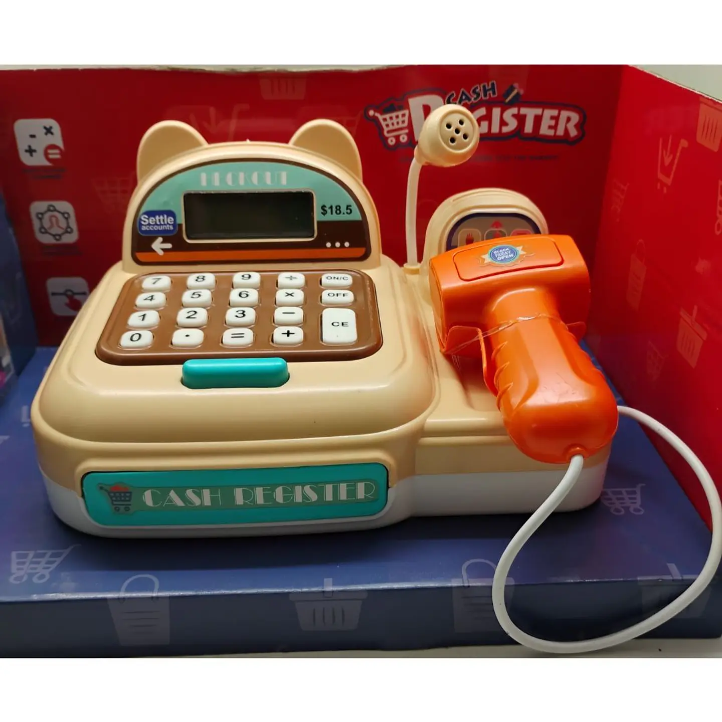 Cash Register Para Niños Con Calculadora Real Y Micrófono Caqui 4