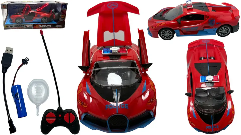 Carro Recargable Policía Control Abre Puerta Luz Echa Vapor 1