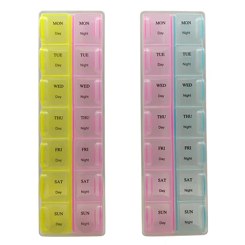 Pastillero Semanal De 14 Compartimientos En Espanol Multicolor