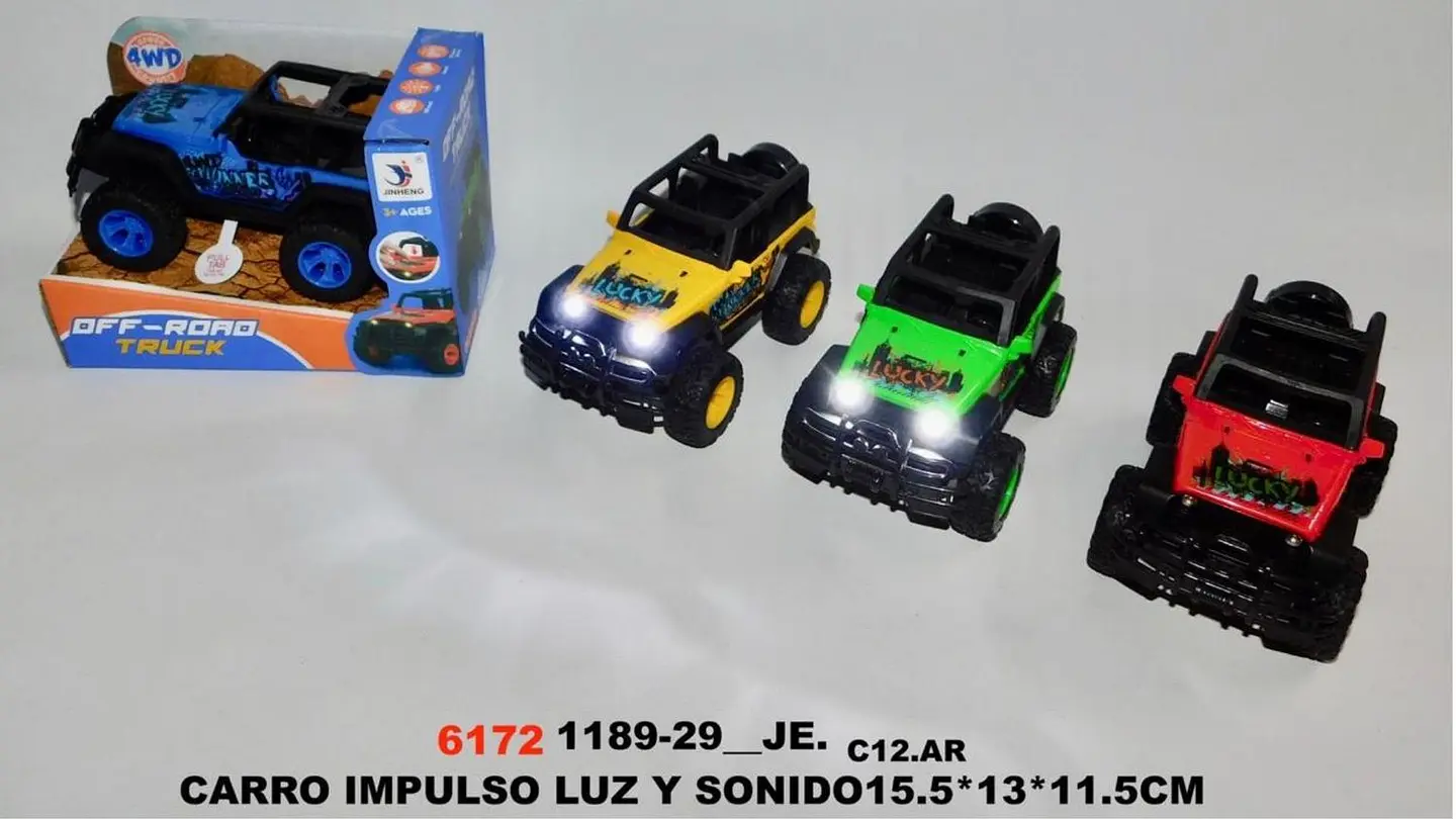 Carro manual Tab luz sonido forma jeep colores Juguete niños 7