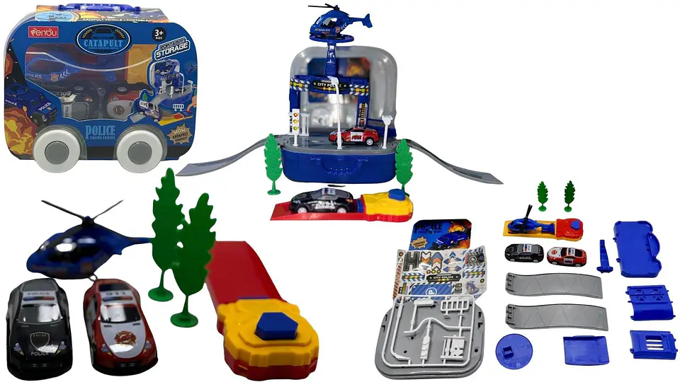 Mini Maleta Pista De Carros Juguete Accesorios Niños Patrulla Azul 1