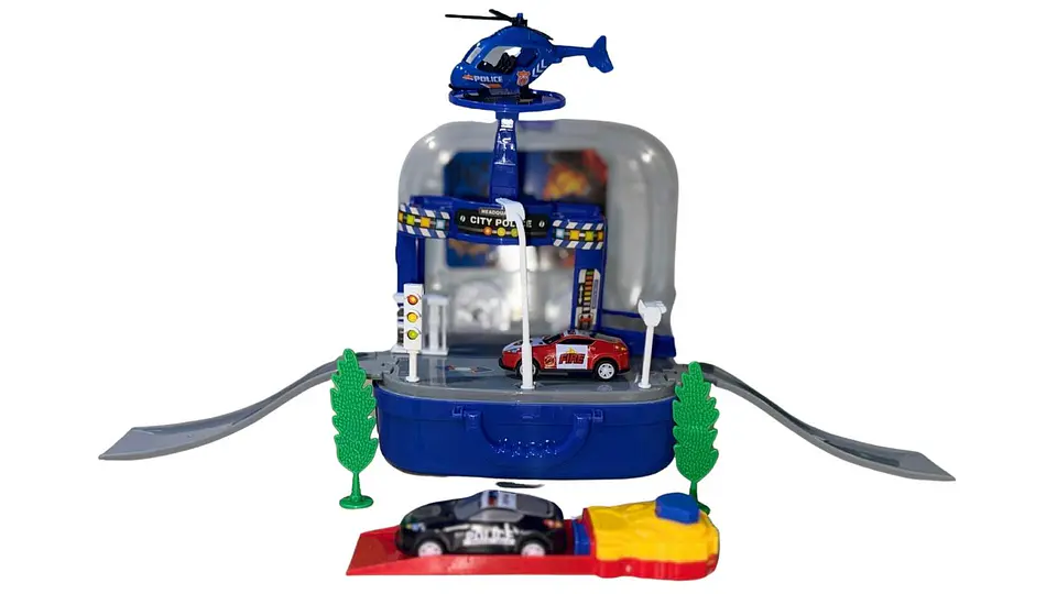 Mini Maleta Pista De Carros Juguete Accesorios Niños Patrulla Azul 4