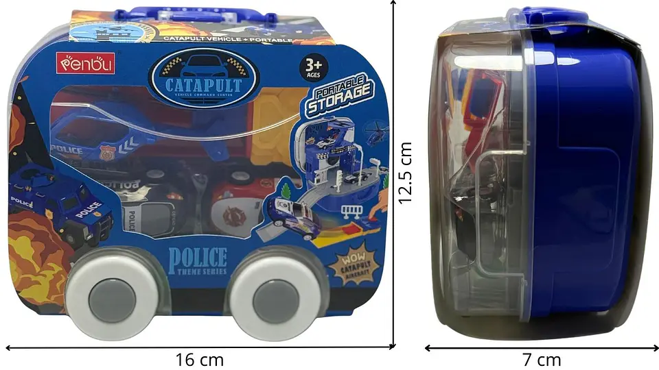 Mini Maleta Pista De Carros Juguete Accesorios Niños Patrulla Azul 5