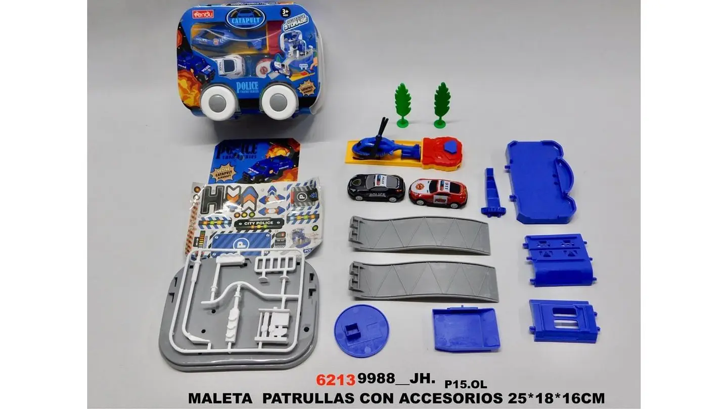 Mini Maleta Pista De Carros Juguete Accesorios Niños Patrulla Azul 6