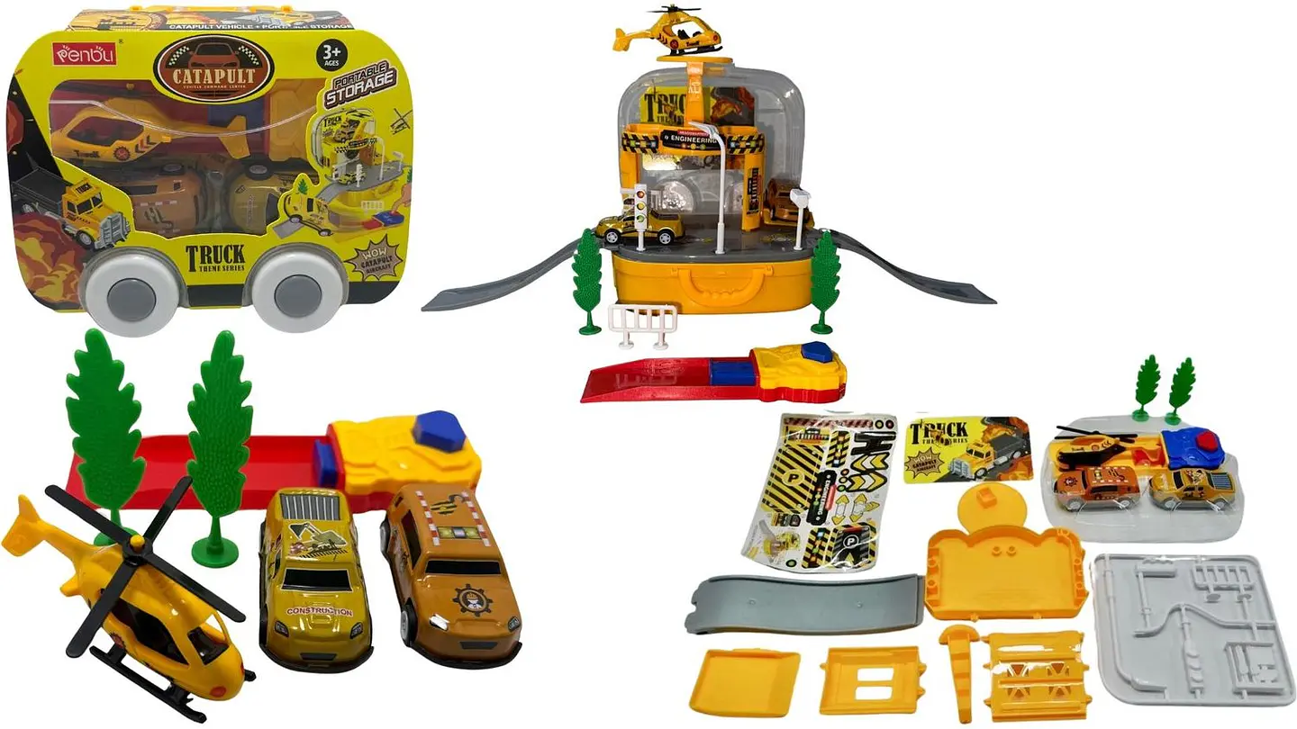 Mini Maleta Construcción Amarillo Pista Carros Juguete Niños 2