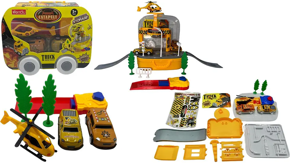 Mini Maleta Construcción Amarillo Pista Carros Juguete Niños 2