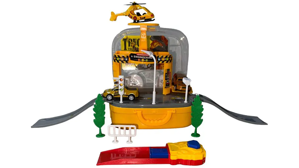 Mini Maleta Construcción Amarillo Pista Carros Juguete Niños 3