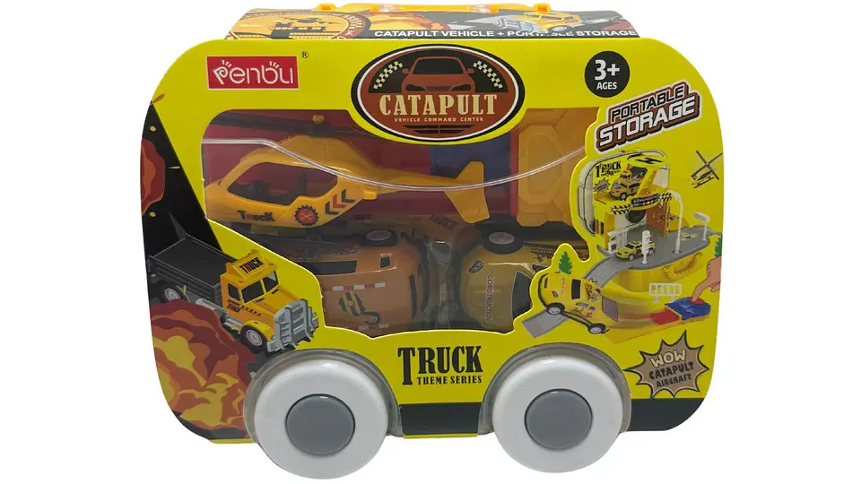 Mini Maleta Construcción Amarillo Pista Carros Juguete Niños 4