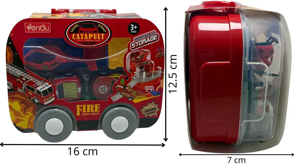 Mini Maleta Bombero Rojo Pista Carros Juguete Niños Portátil 1