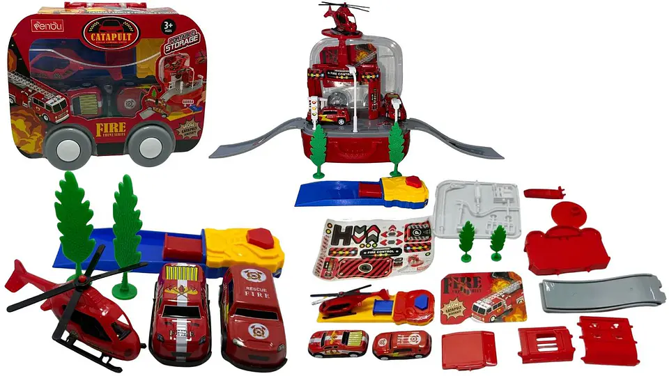 Mini Maleta Bombero Rojo Pista Carros Juguete Niños Portátil 2