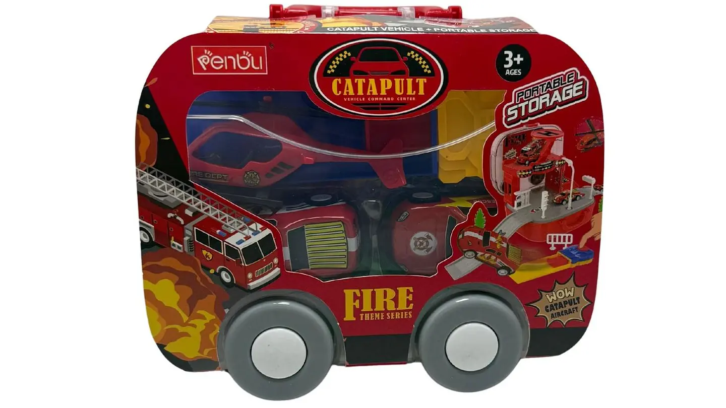 Mini Maleta Bombero Rojo Pista Carros Juguete Niños Portátil 3